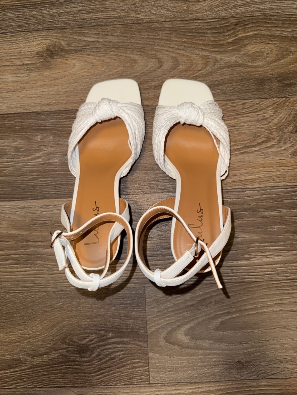 Lulu's Ivory Braided Knot Ankle-Strap Heels